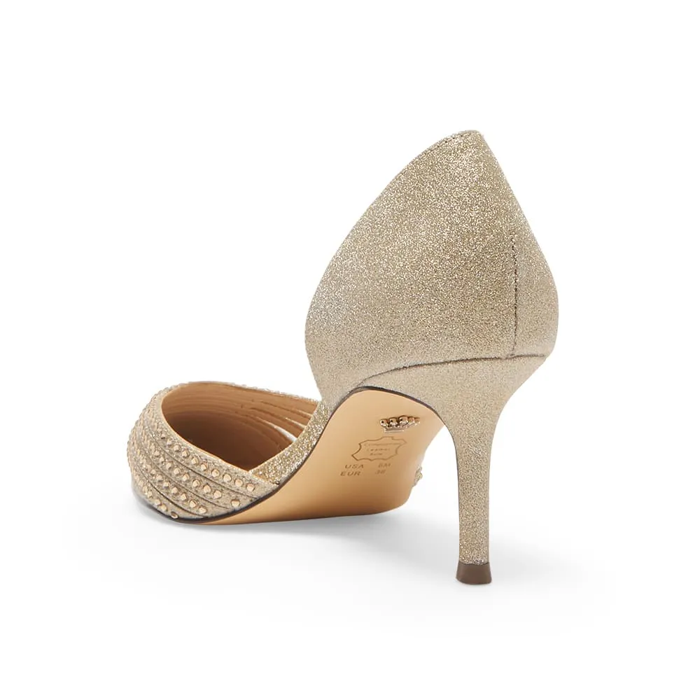 Noreen Heel in Platino Vinyl Glitter Fabric