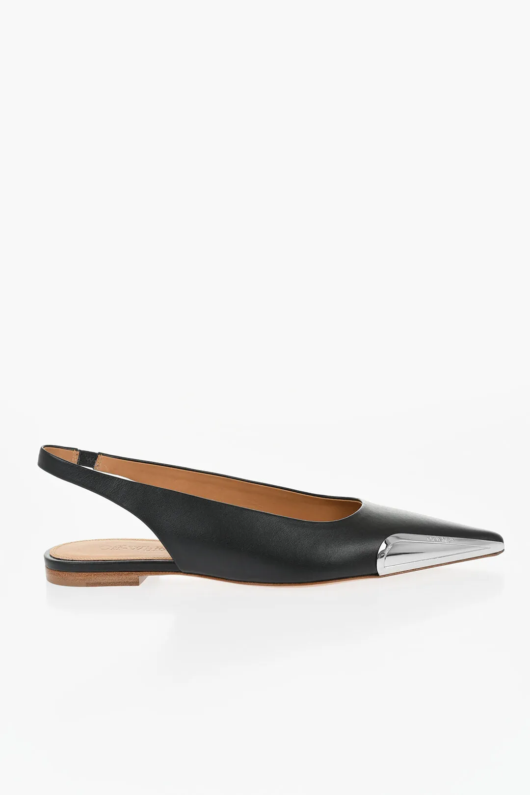 Off-White Leather Point Toe Slingback Ballet Flats