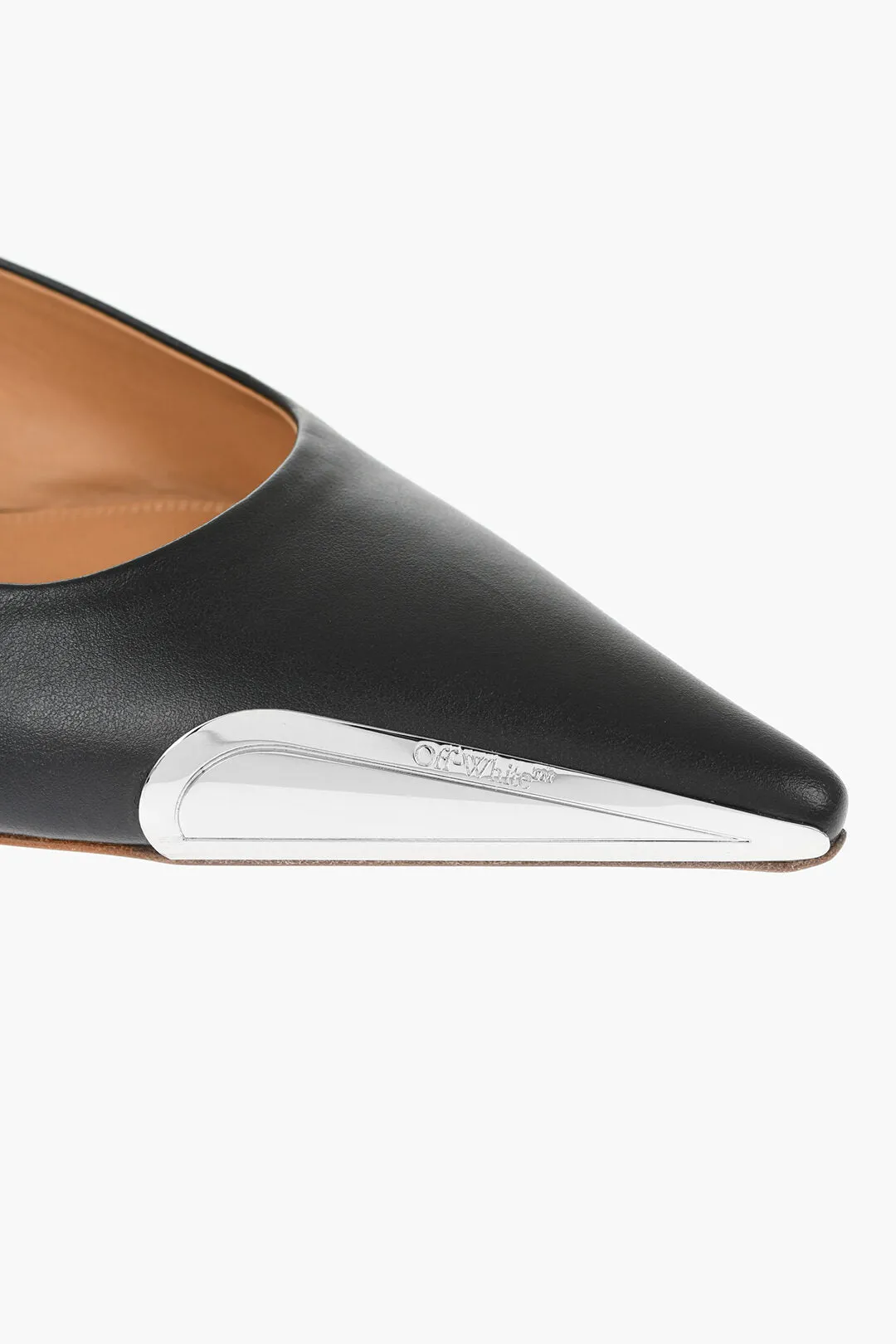 Off-White Leather Point Toe Slingback Ballet Flats