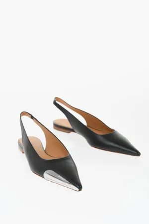 Off-White Leather Point Toe Slingback Ballet Flats