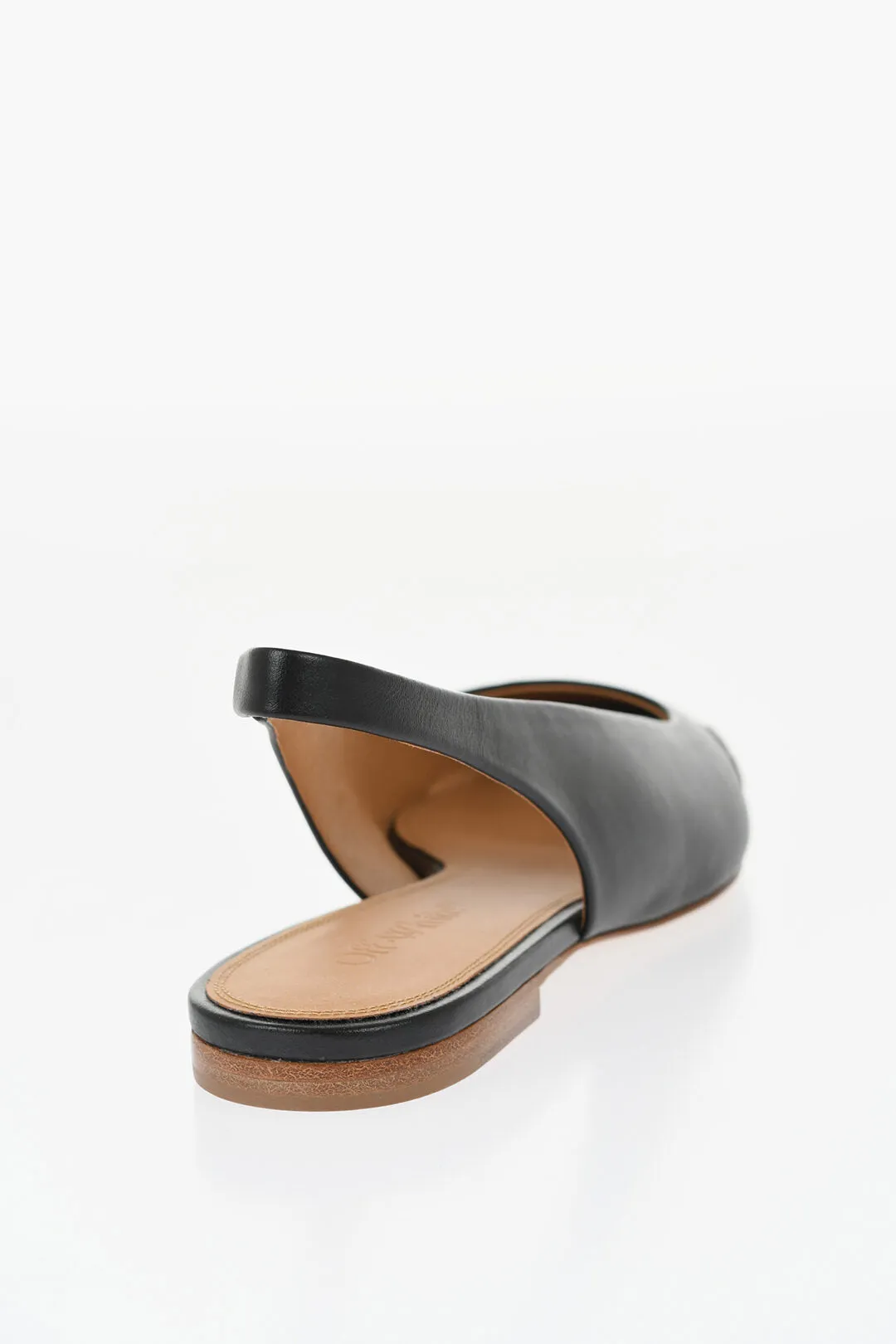 Off-White Leather Point Toe Slingback Ballet Flats