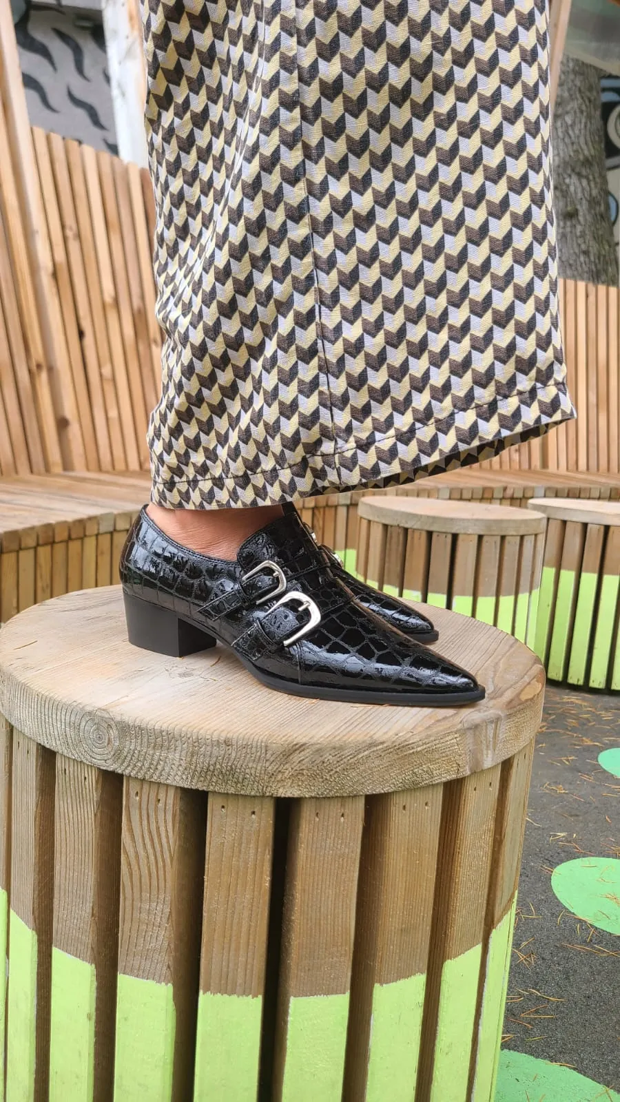 Palagio Patent Black Croc Buckle