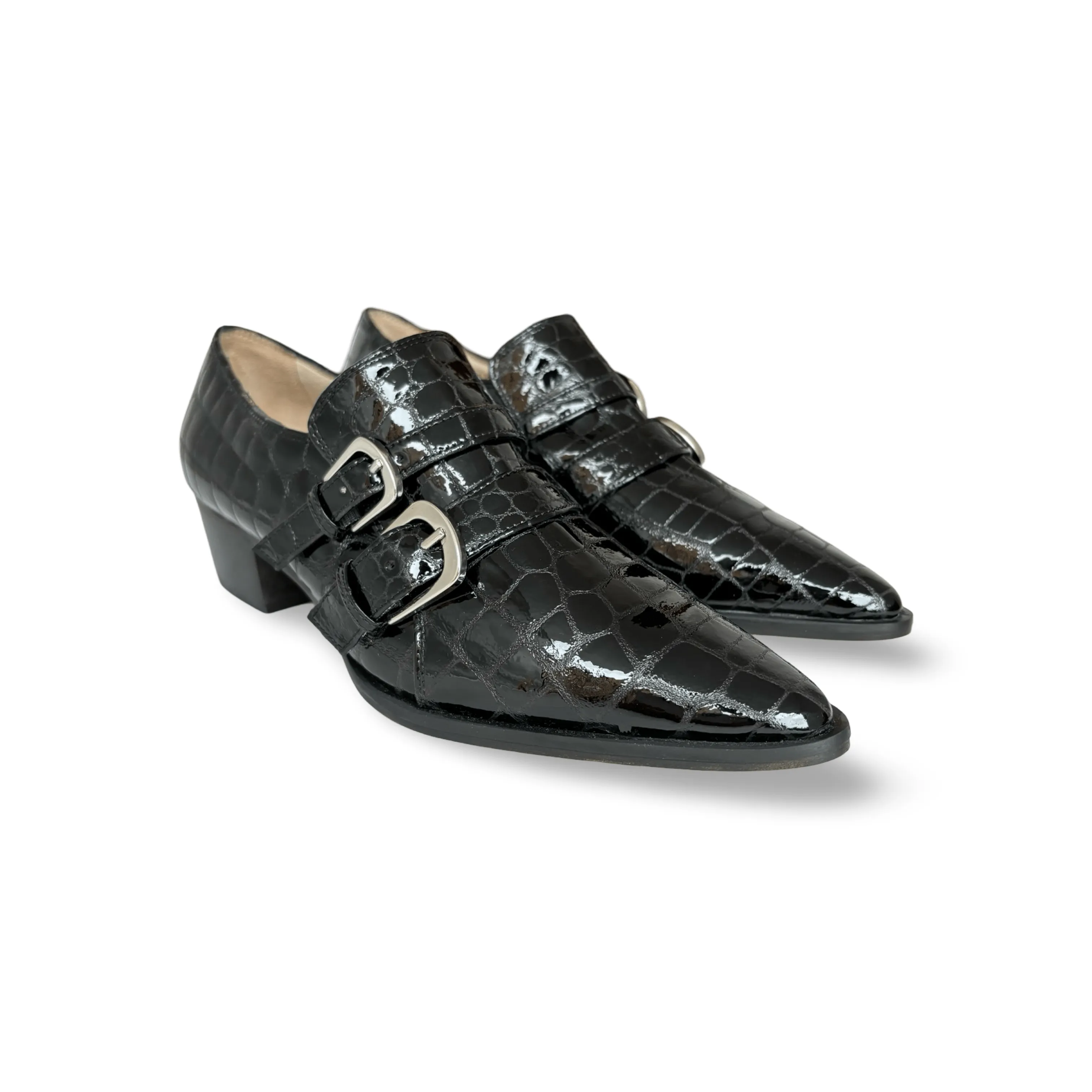 Palagio Patent Black Croc Buckle