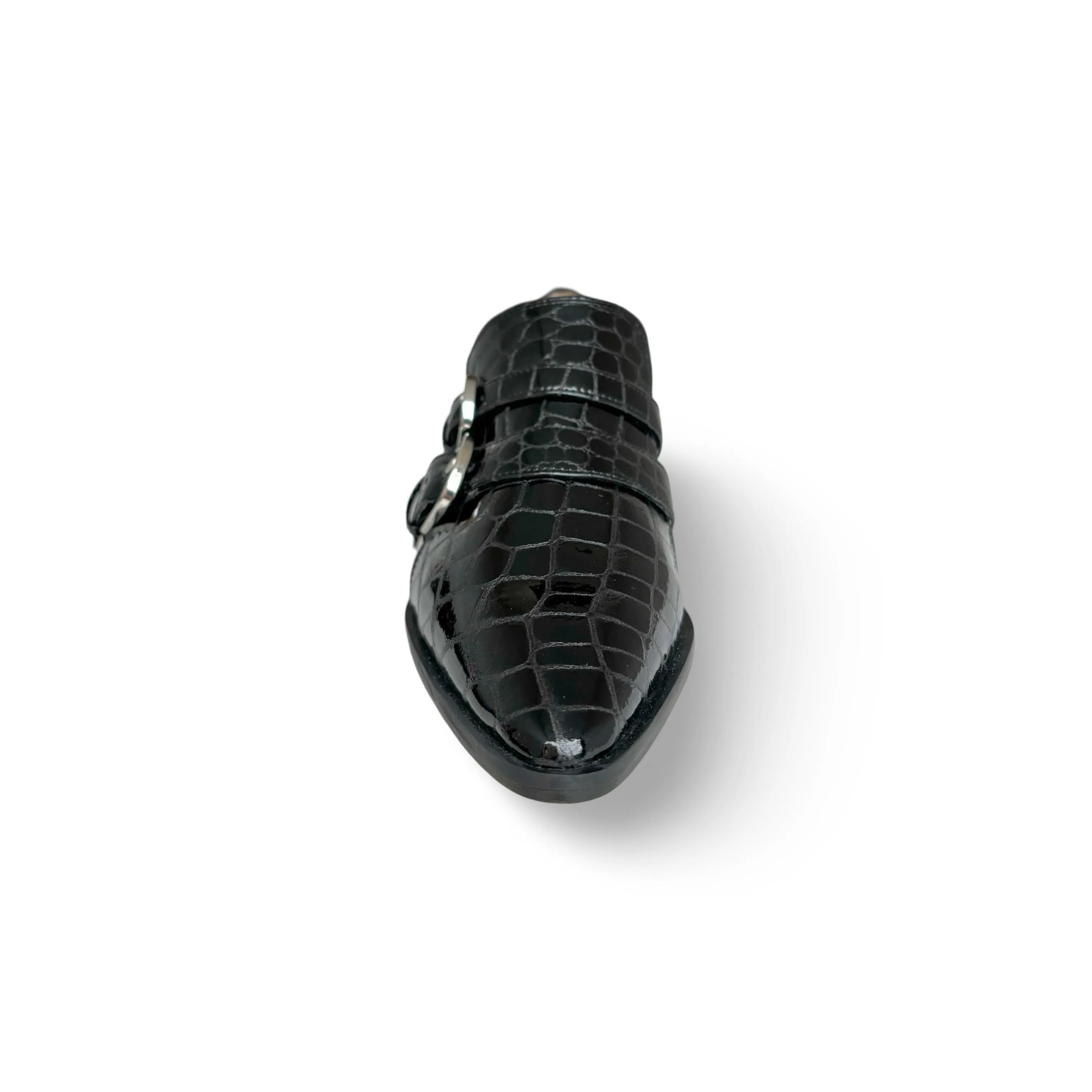 Palagio Patent Black Croc Buckle