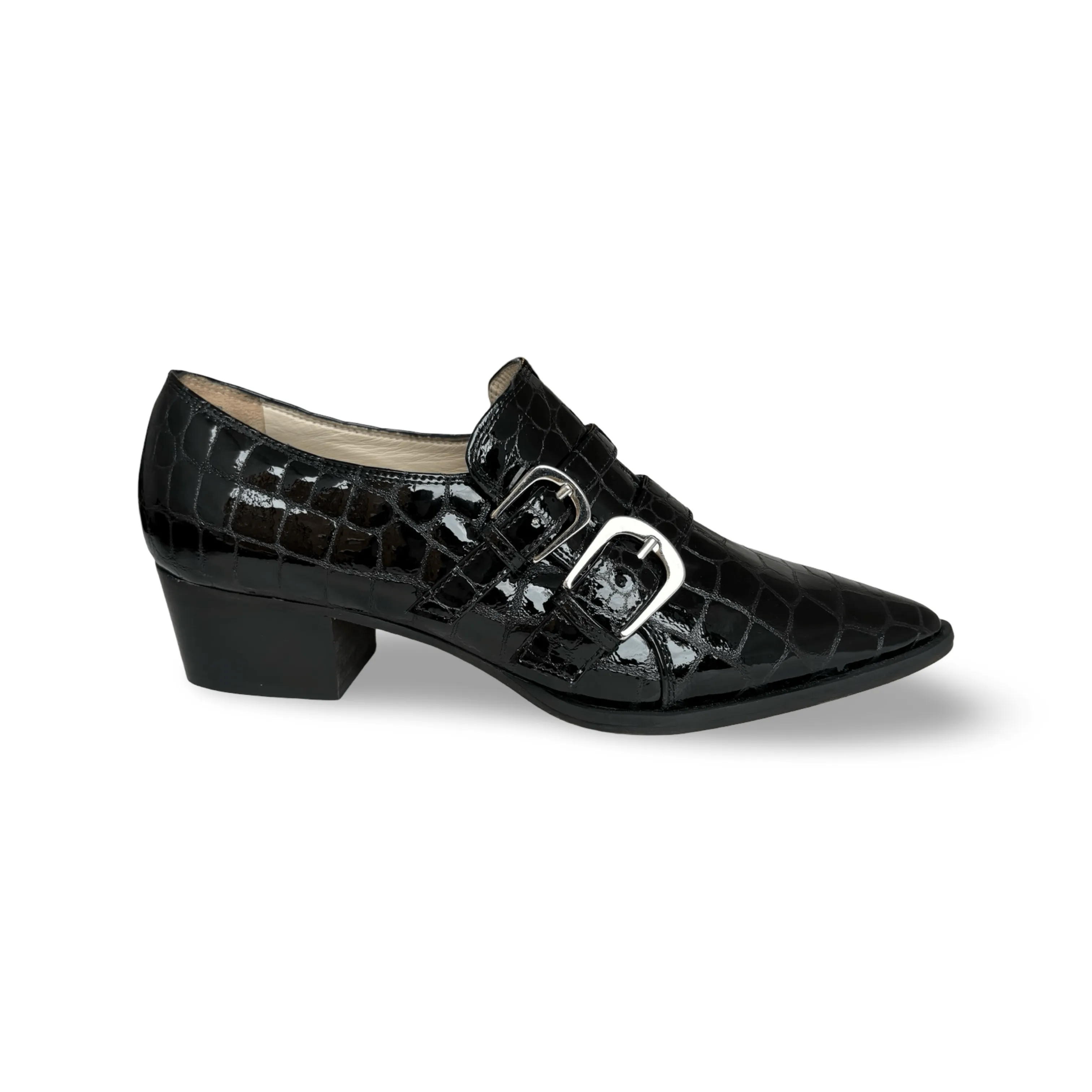 Palagio Patent Black Croc Buckle