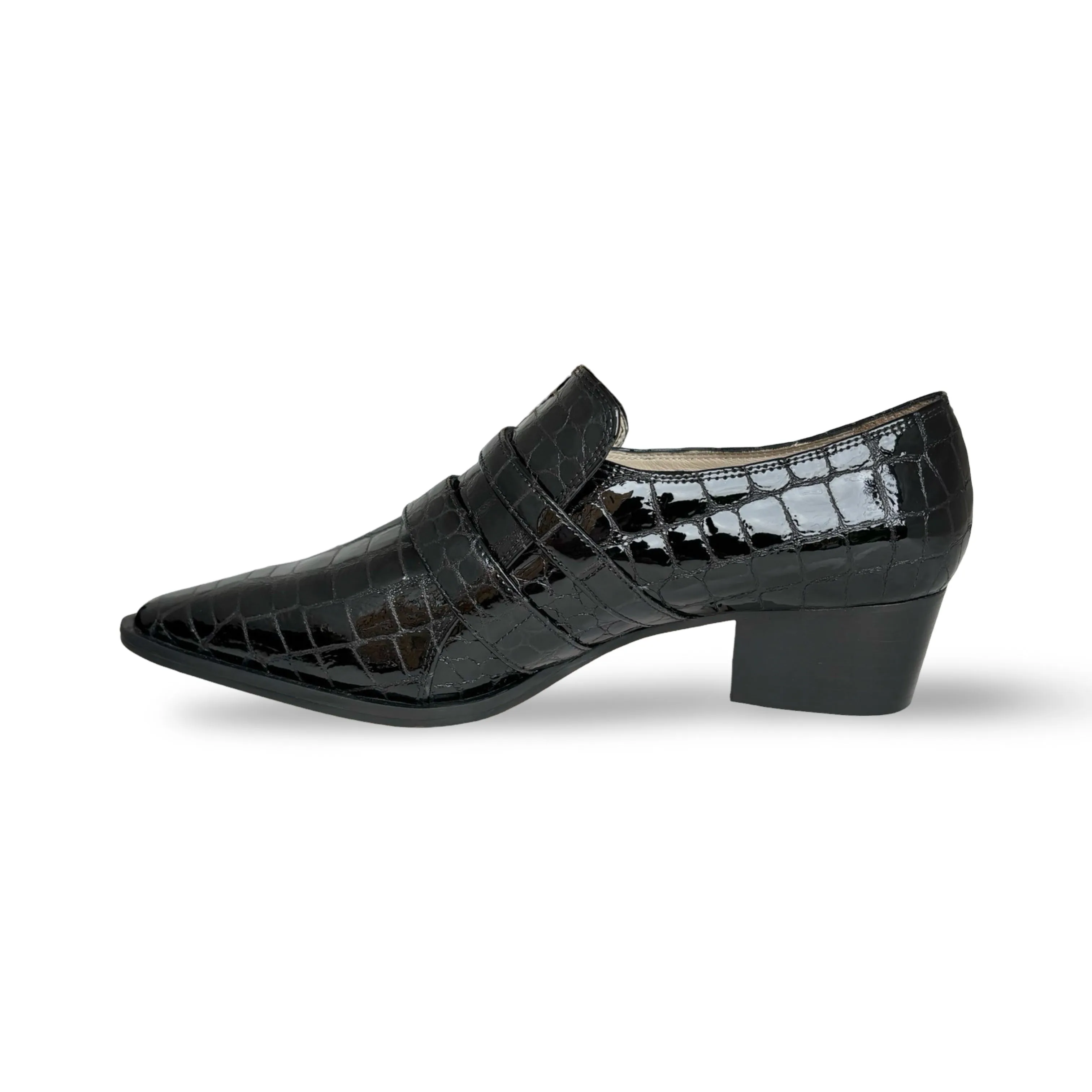 Palagio Patent Black Croc Buckle