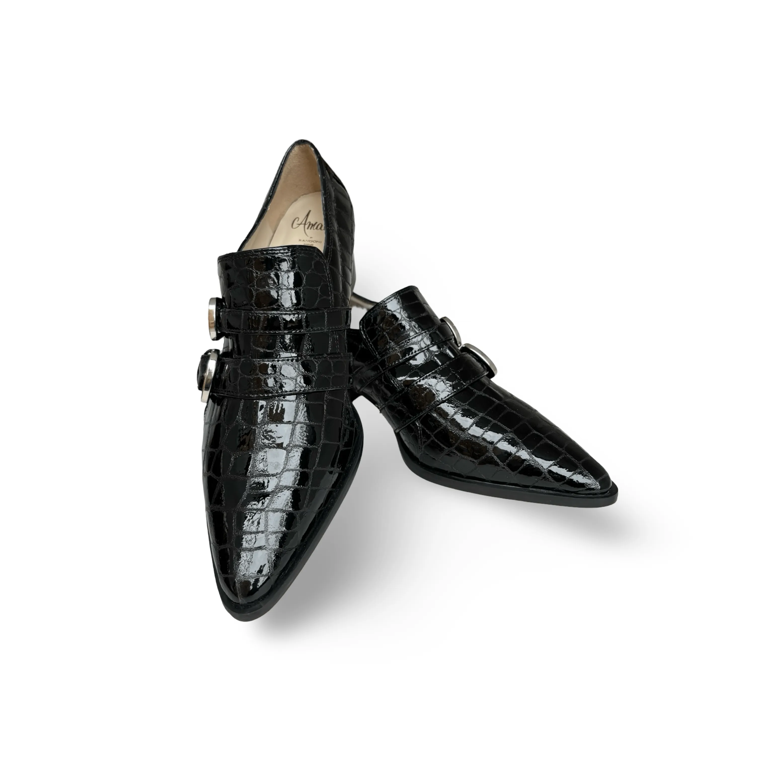 Palagio Patent Black Croc Buckle