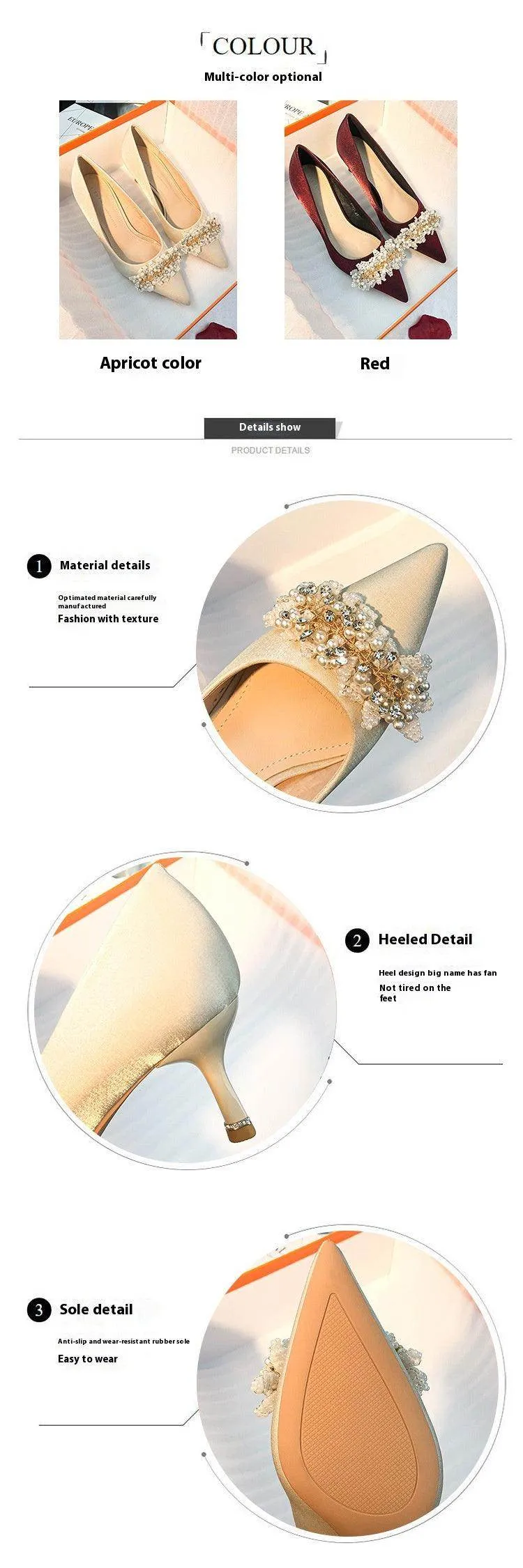 Pearl Satin Pointy Stiletto Heels 683923492274