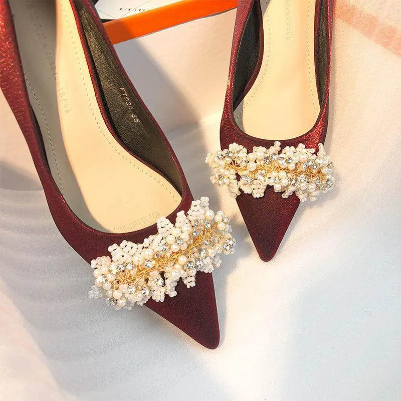 Pearl Satin Pointy Stiletto Heels 683923492274