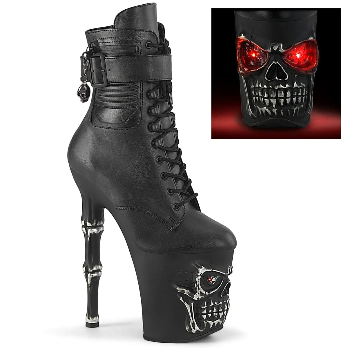 RAPTURE-1020STR-LT Black Faux Leather/Black Matte-Rubbed Silver