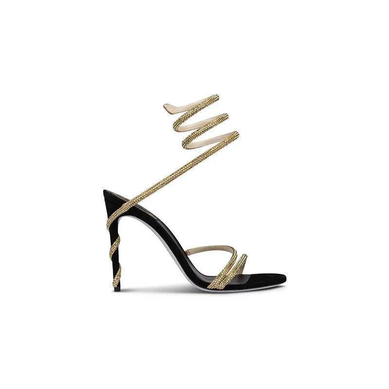 Rhinestone Ankle Strap Pointy Stiletto Heels 793993757024