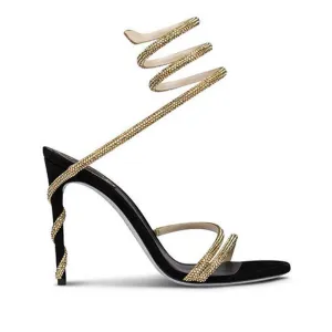 Rhinestone Ankle Strap Pointy Stiletto Heels 793993757024