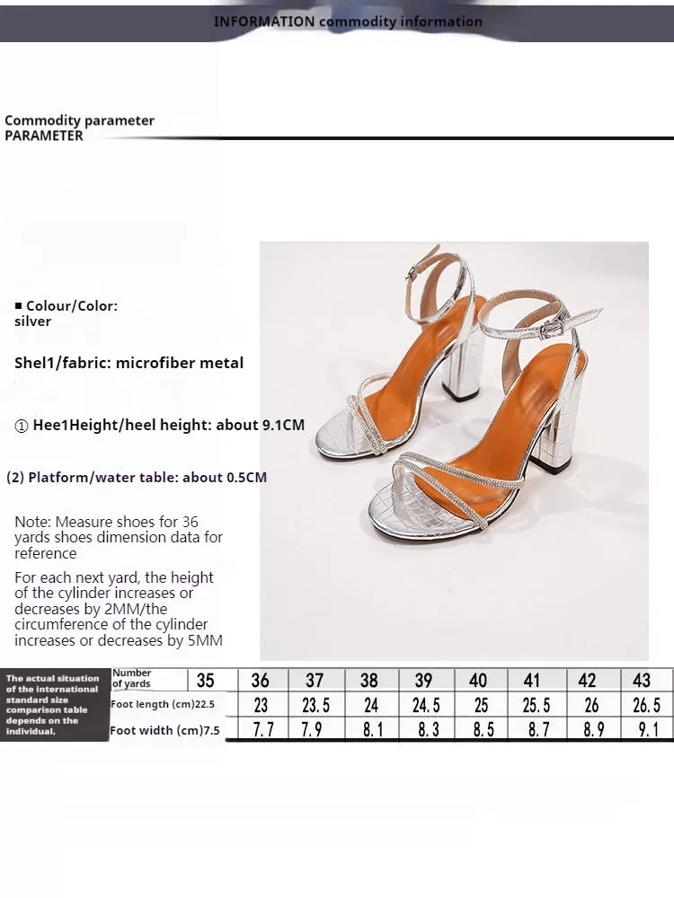 Rhinestone Ankle Strap Round Block Heel Sandals 726312180518