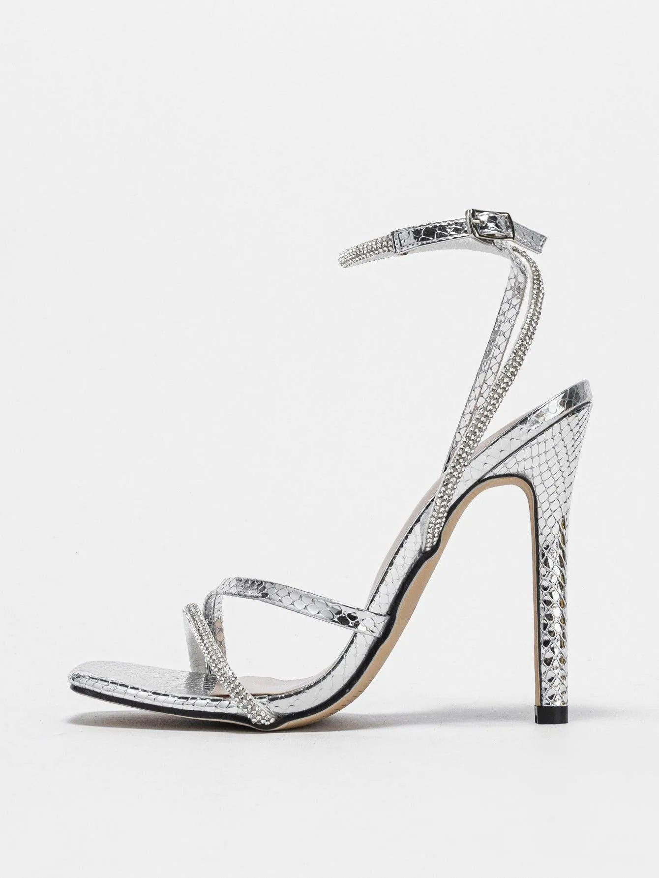 Rhinestone Ankle Strap Square Sandals 776233587688