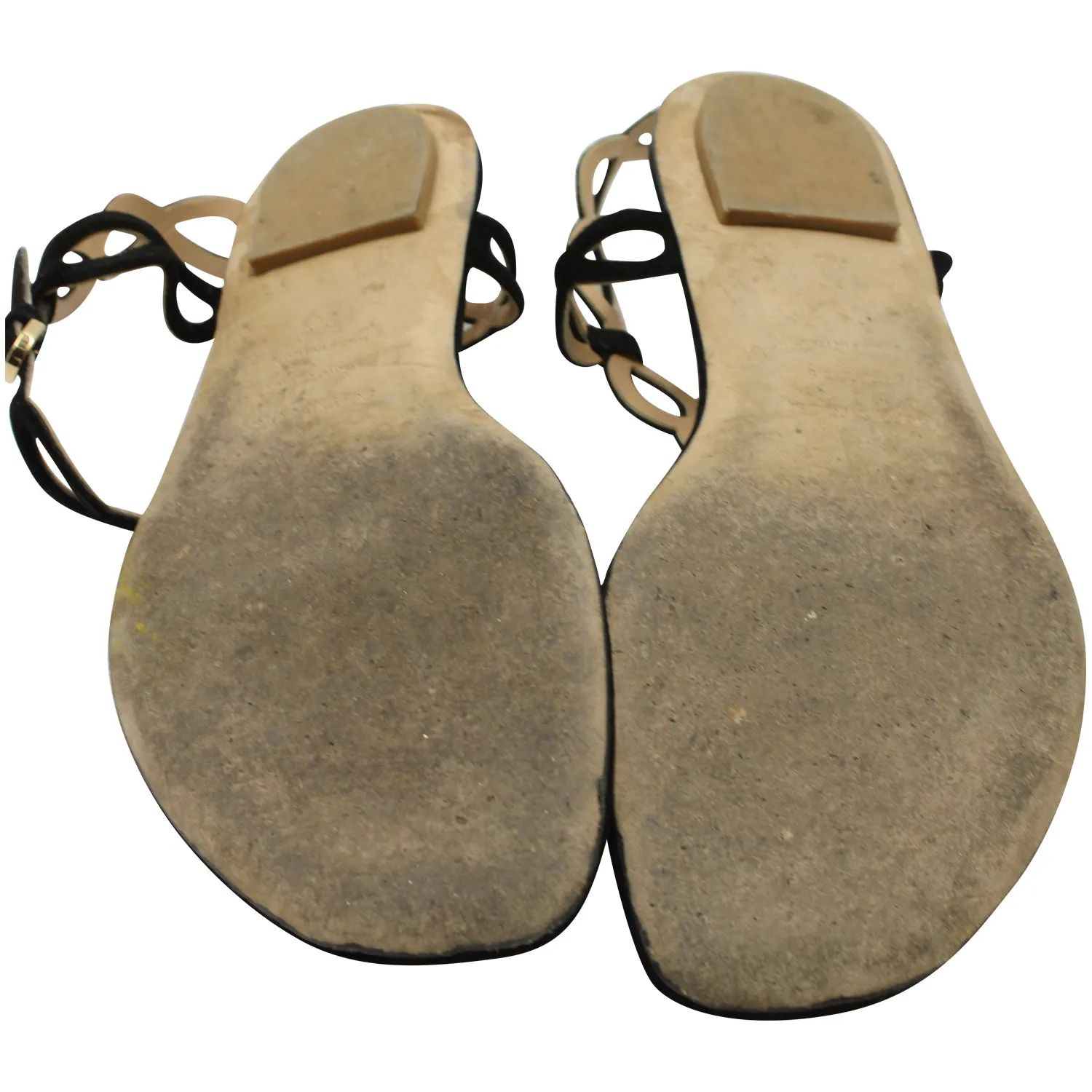 Sergio Rossi Laser-Cut Curved Design Flat Sandals in Black Suede