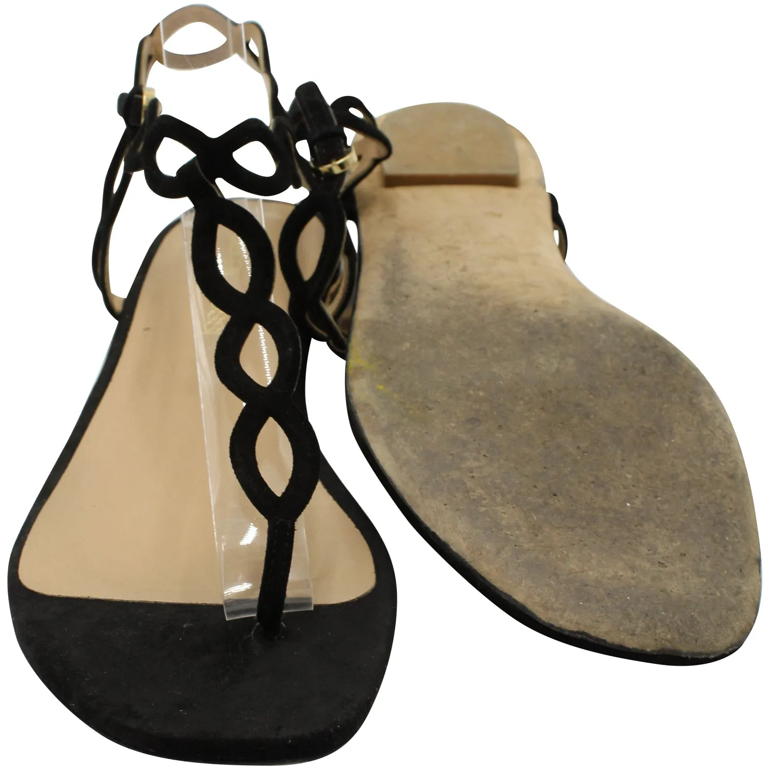 Sergio Rossi Laser-Cut Curved Design Flat Sandals in Black Suede