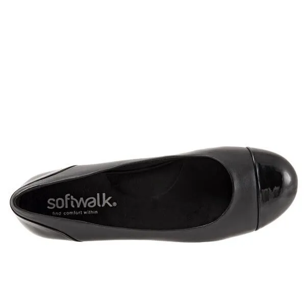 Softwalk Sonoma Cap Toe Ballet Women's 10.5 Black Soft Nappa Patent Flat FZP205 (Black,10.5)
