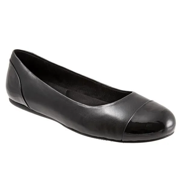 Softwalk Sonoma Cap Toe Ballet Women's 10.5 Black Soft Nappa Patent Flat FZP205 (Black,10.5)