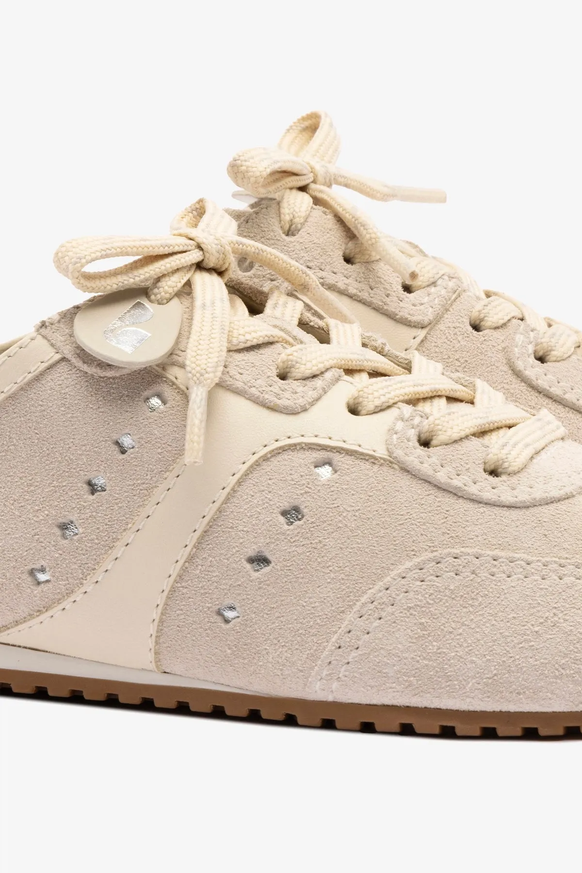 Stella Sneaker Mule In Mushroom Grey Suede and Ivory Leather