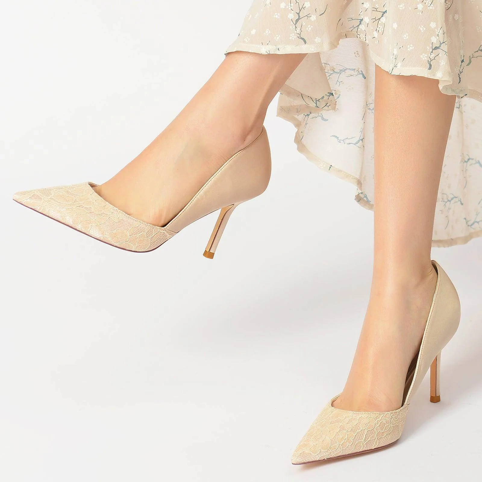 Stiletto Heel 8.5cm Silk-Like Lace Shoes CK0132