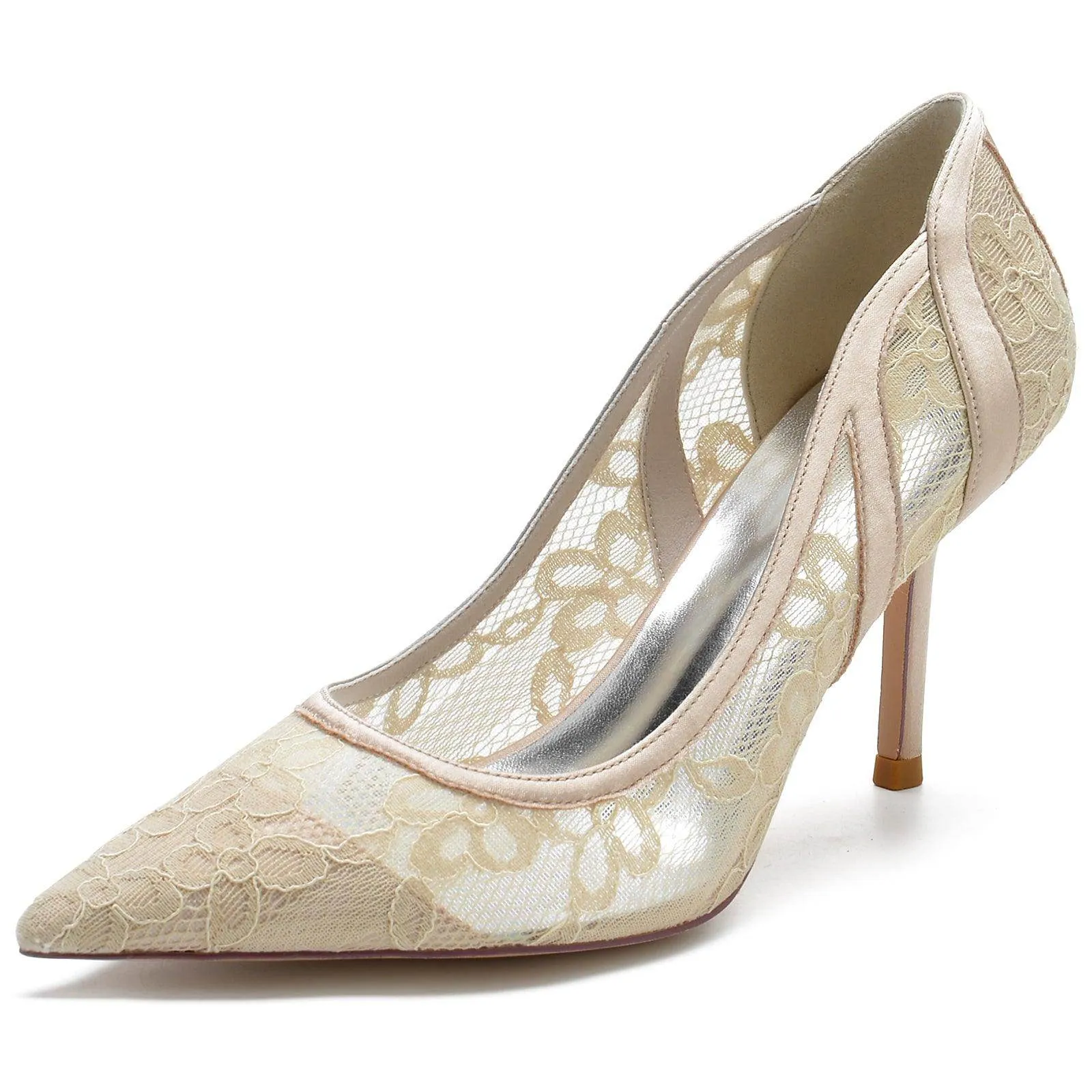 Stiletto Heel 8.5cm Silk-Like Lace Shoes CK0139