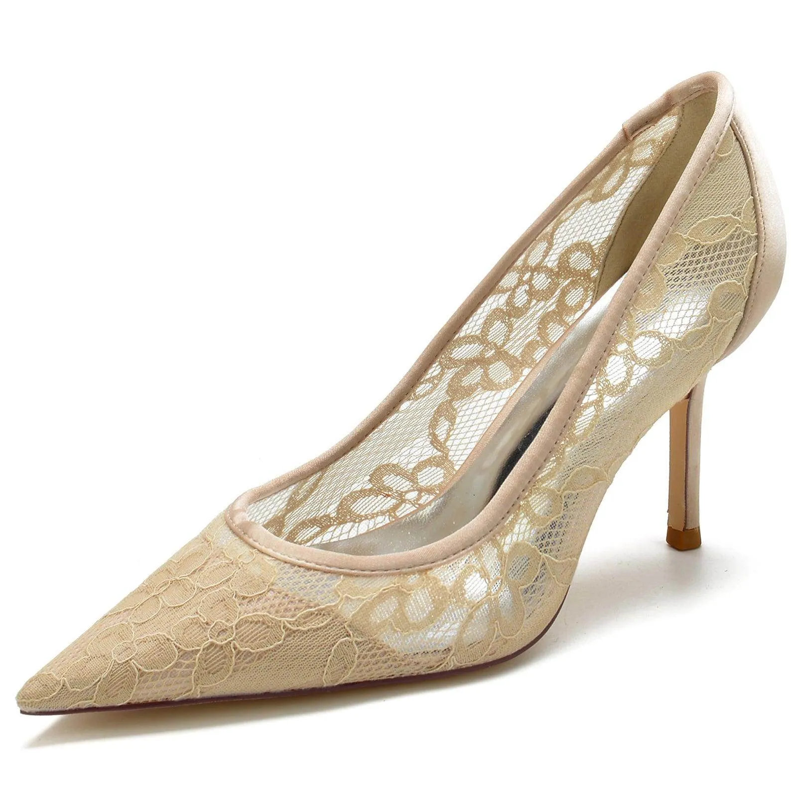 Stiletto Heel 8.5cm Silk-Like Lace Shoes CK0157