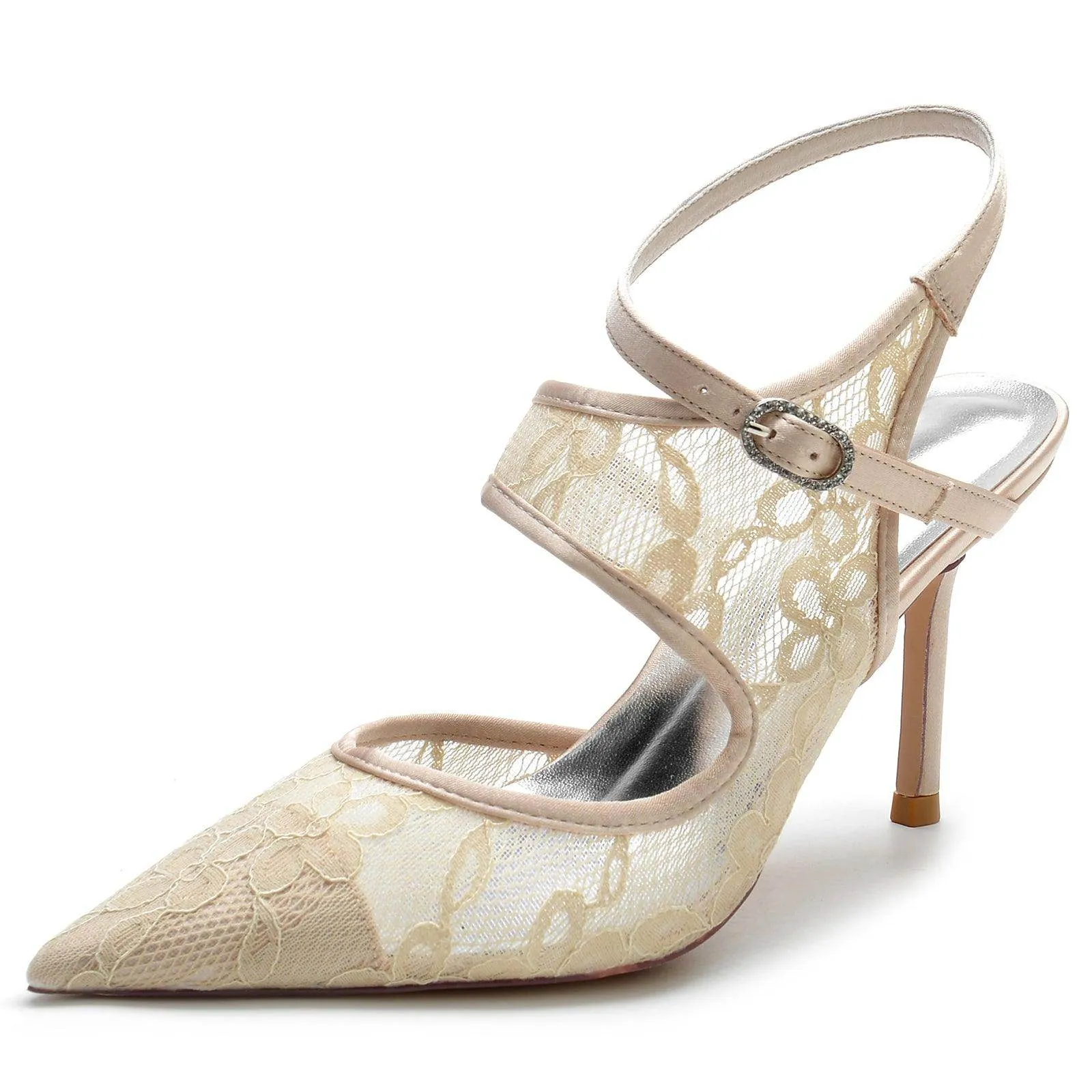 Stiletto Heel 8.5cm Silk-Like Lace Shoes CK0171