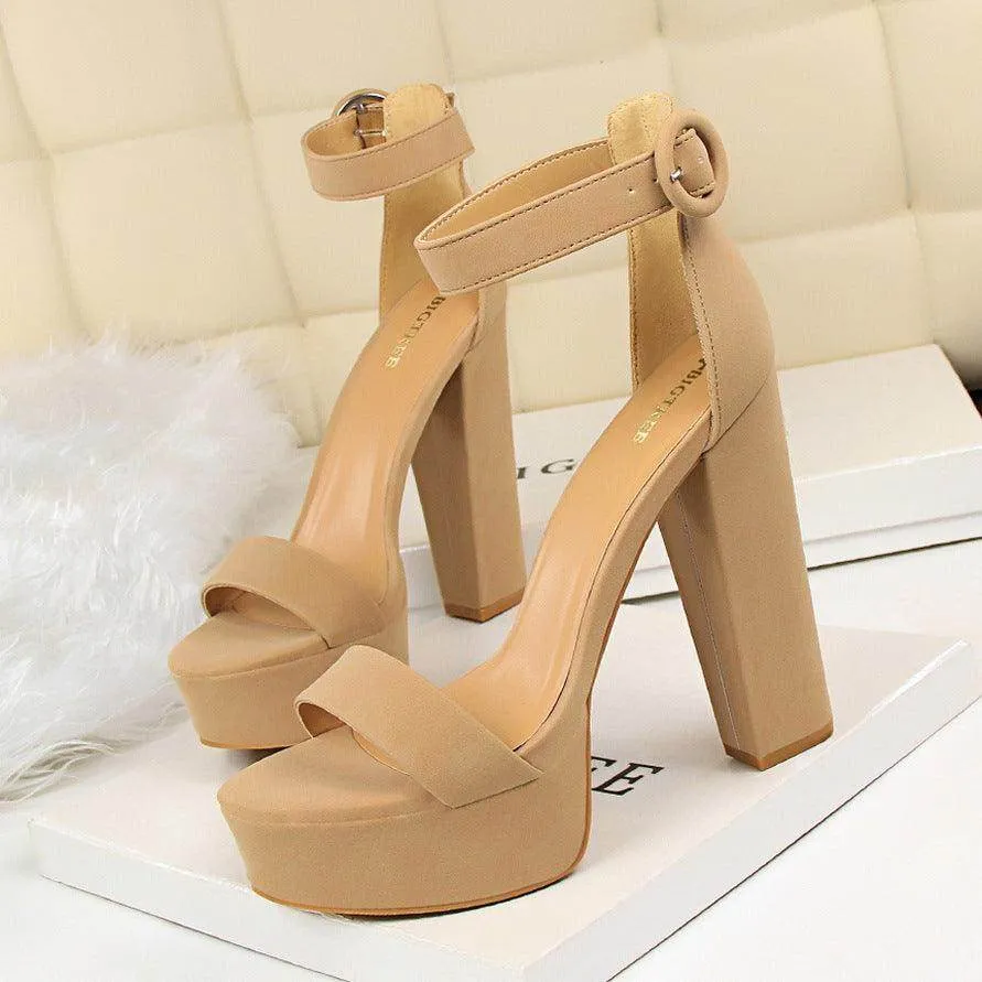 Suede Ankle Strap  Block Heels 550122184120