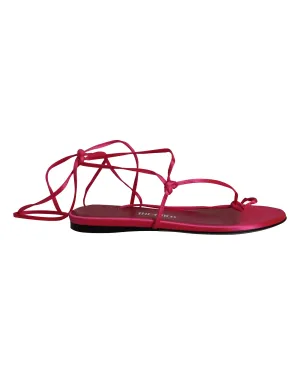 The Attico Kika Lace Up Thong Sandals in Pink Satin