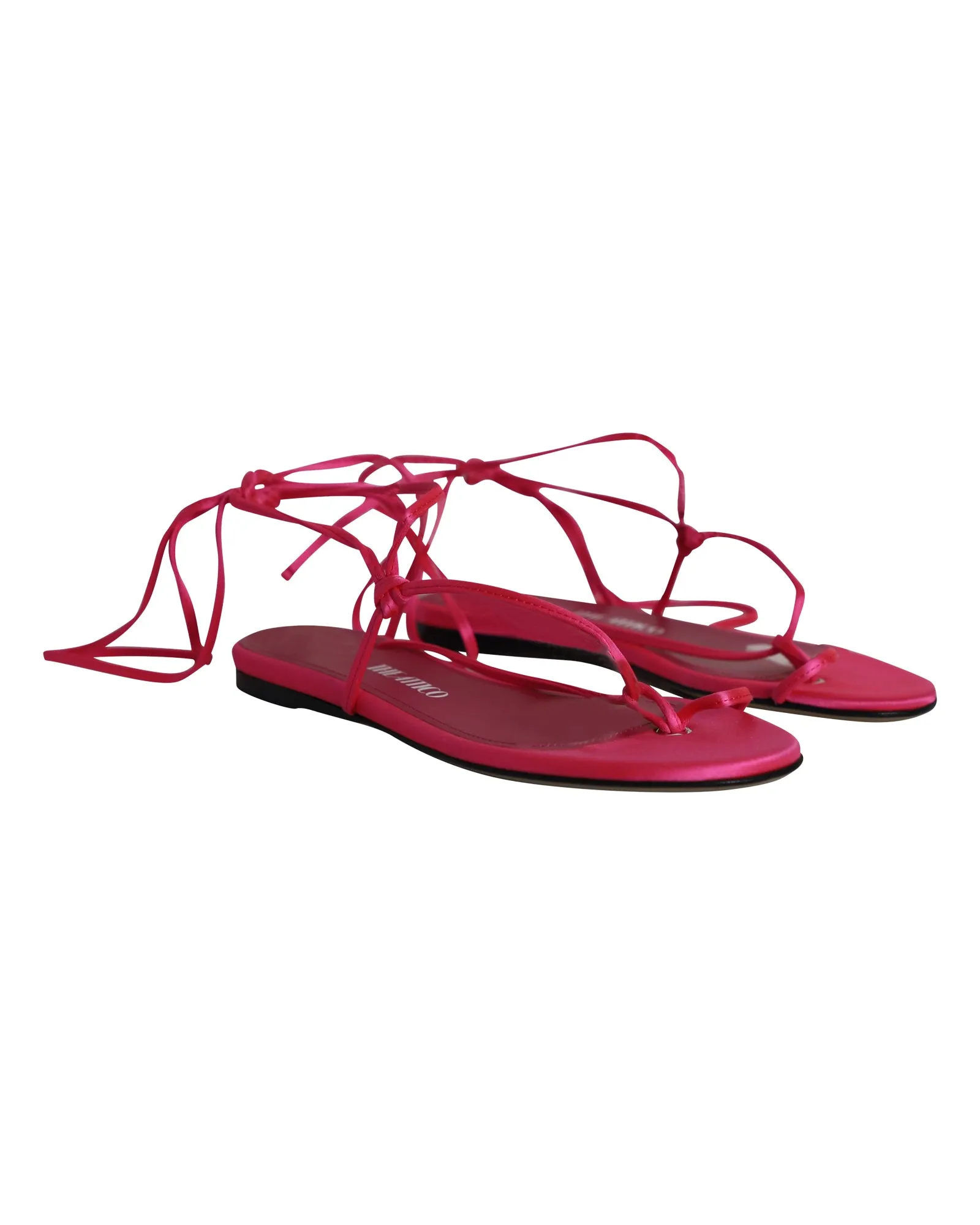 The Attico Kika Lace Up Thong Sandals in Pink Satin