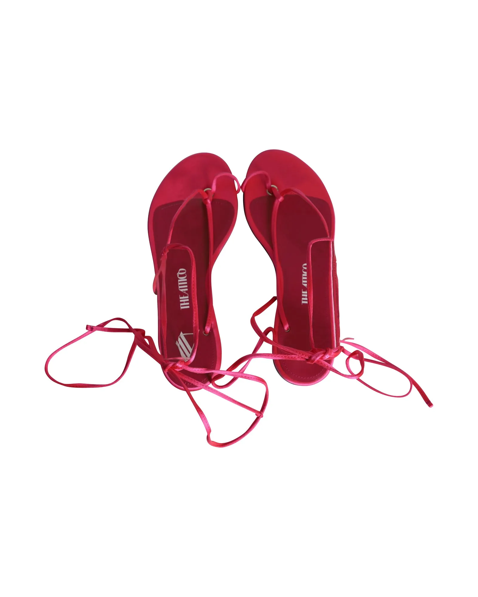 The Attico Kika Lace Up Thong Sandals in Pink Satin