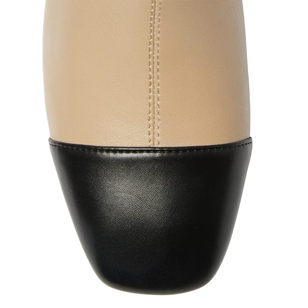 Token Boot in Black And Camel Stretch Leather