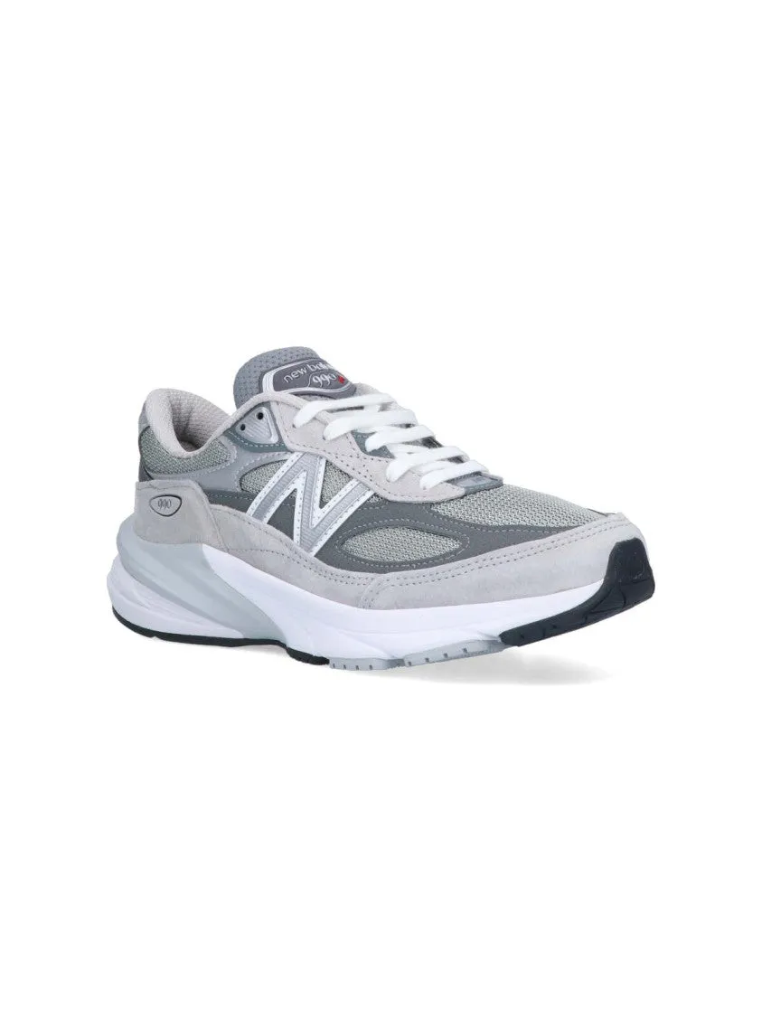 Tonal Grey Leather And Mesh Sneakers