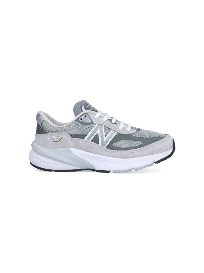 Tonal Grey Leather And Mesh Sneakers