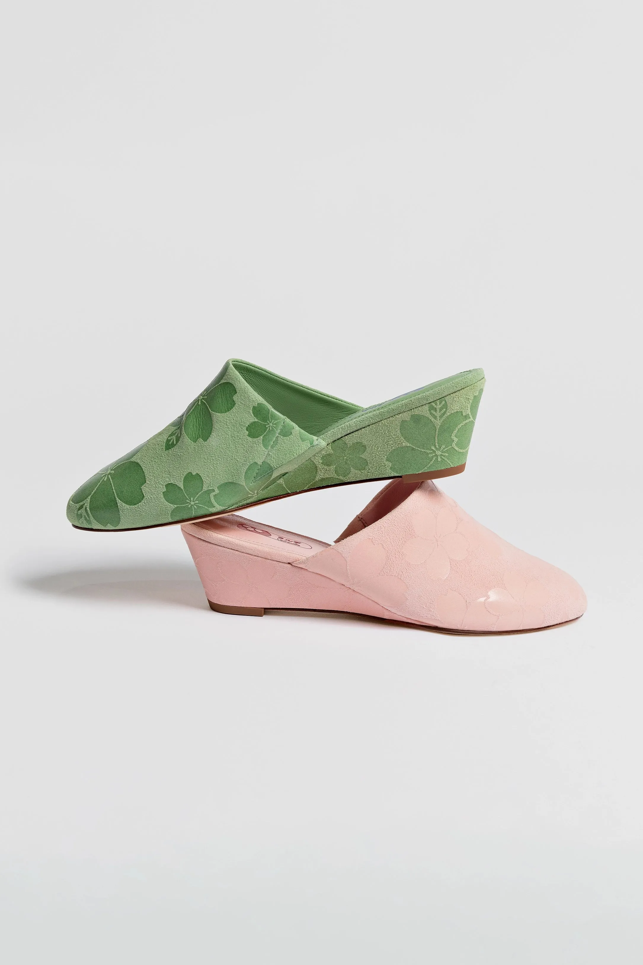 Venice Wedge In Pistacchio Sakura Printed Suede