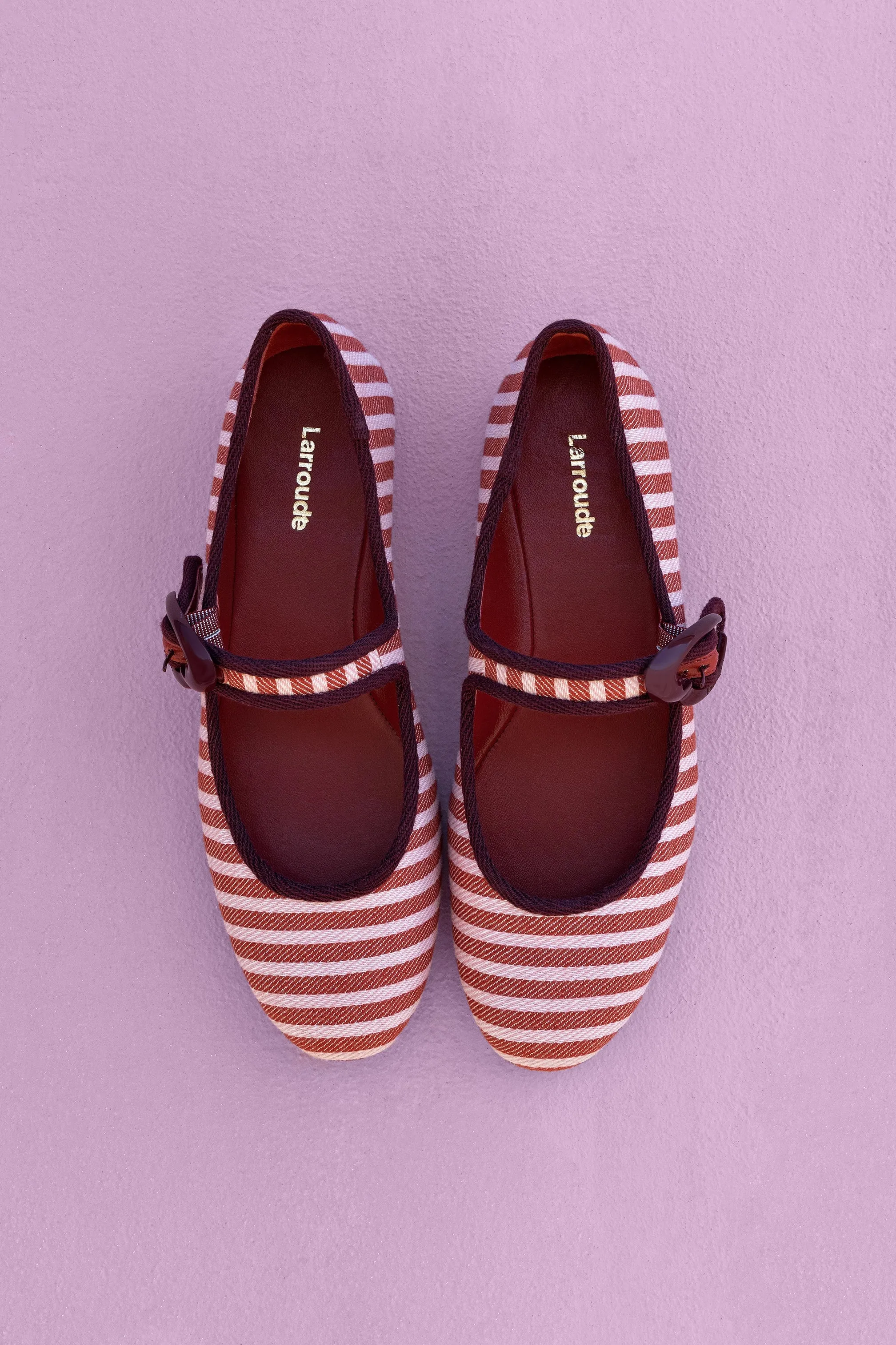 Verona Ballet Flat In Tulip and Carmine Striped Fabric and Burgundy Trimming