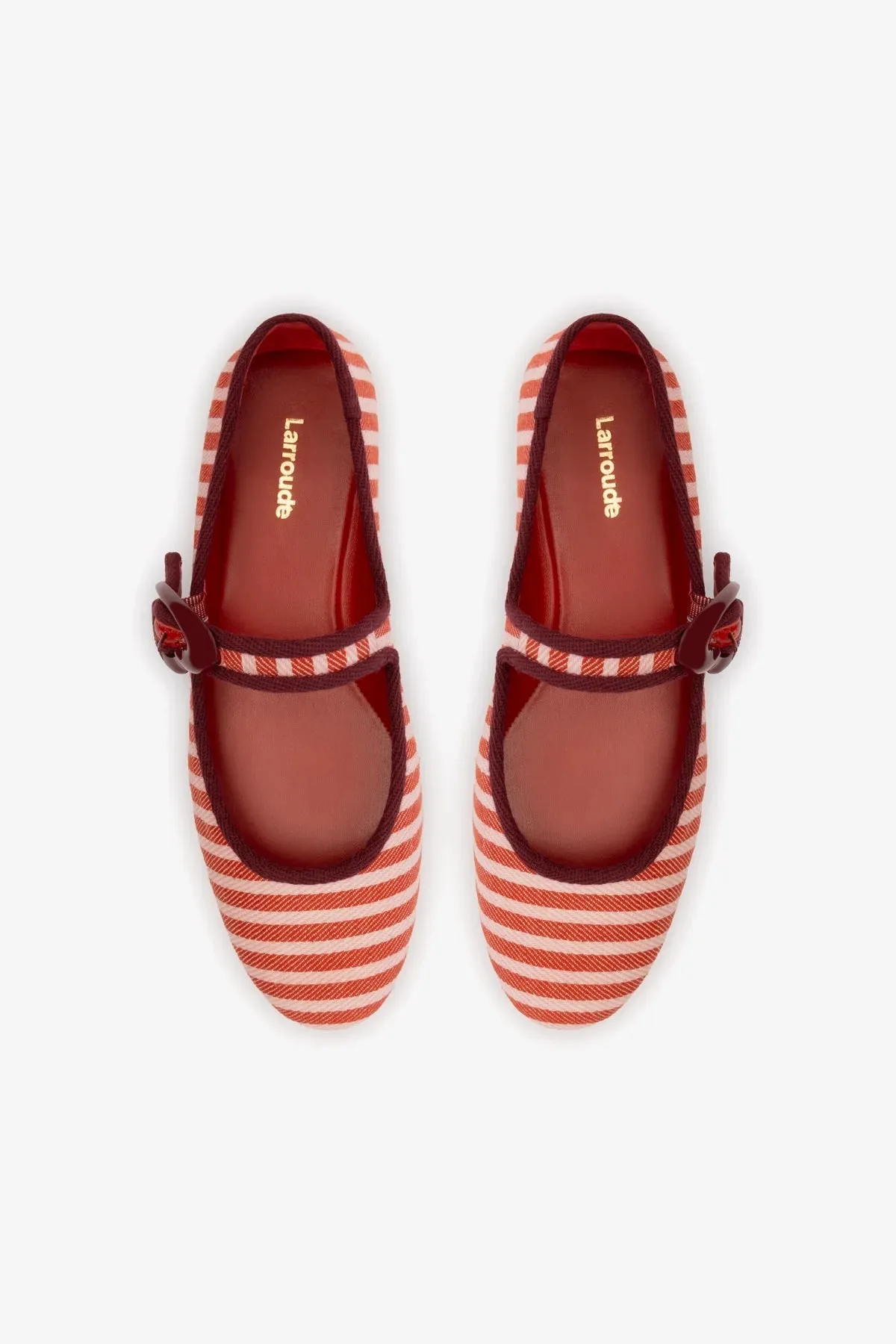 Verona Ballet Flat In Tulip and Carmine Striped Fabric and Burgundy Trimming