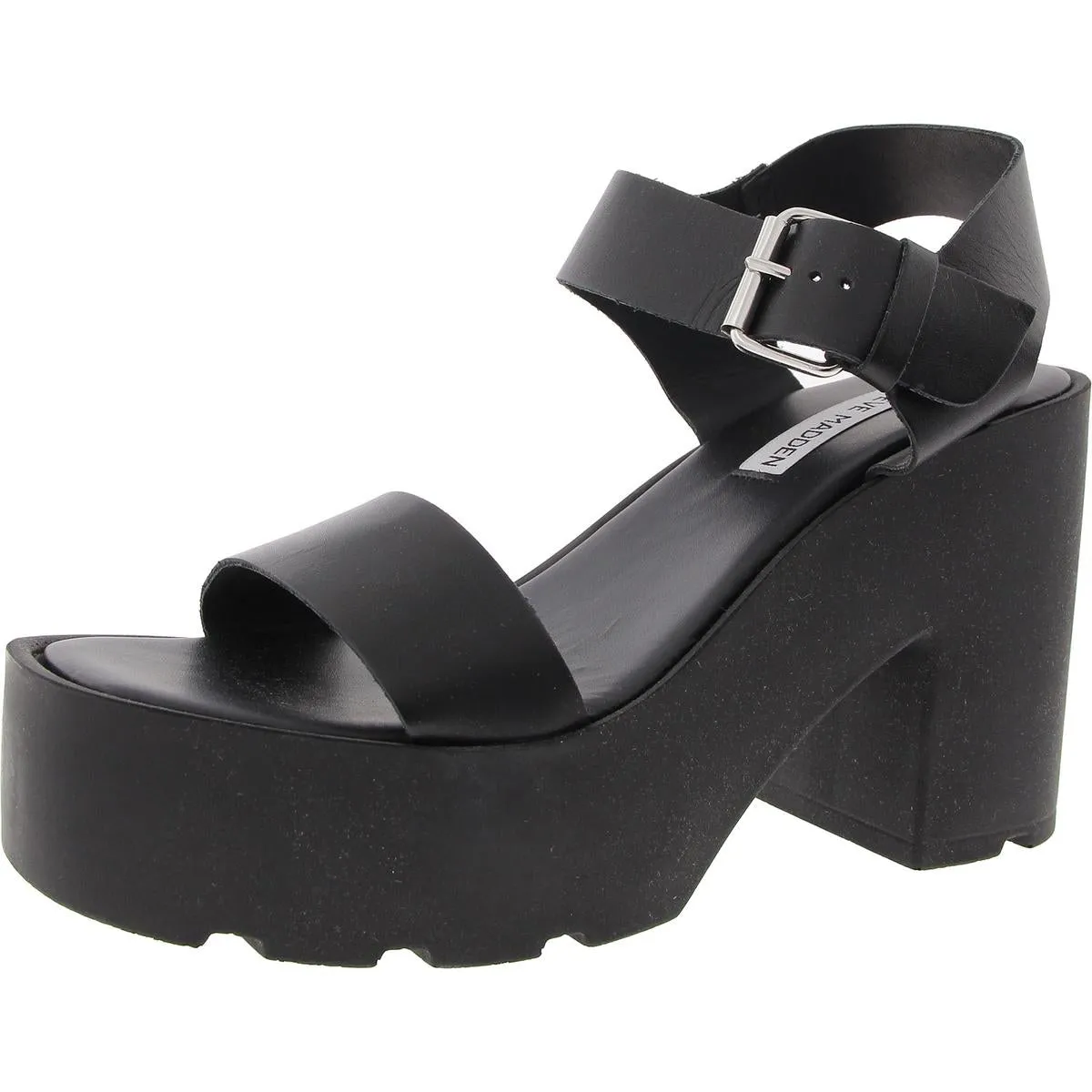 Vesta Womens Buckle Faux Leather Platform Sandals
