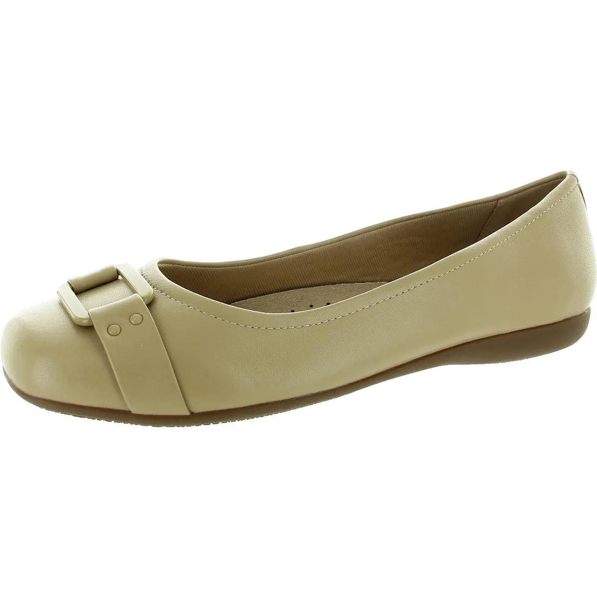 Womens Buckle Leather Flat Shoes