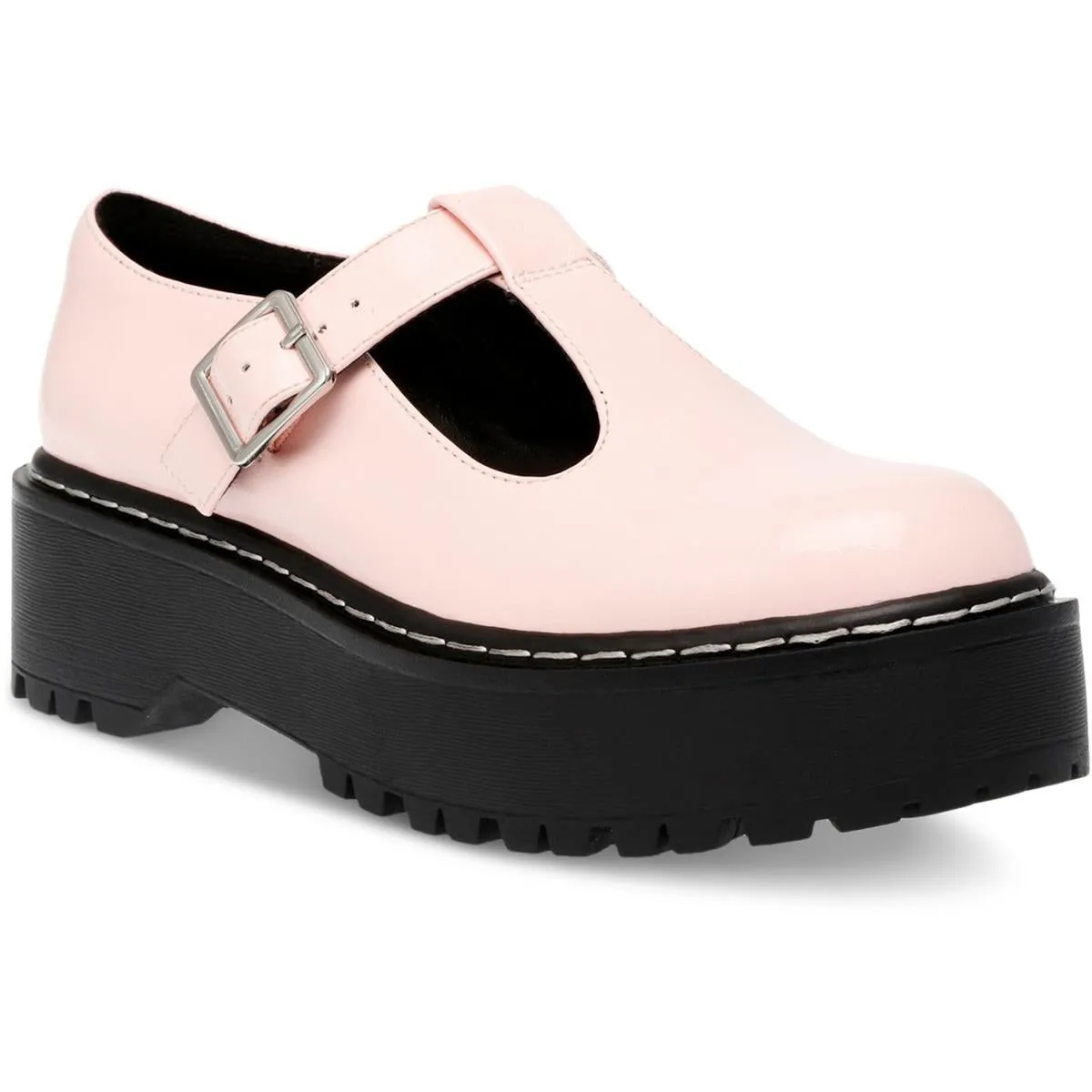 Womens Faux Leather Buckle Mary Janes