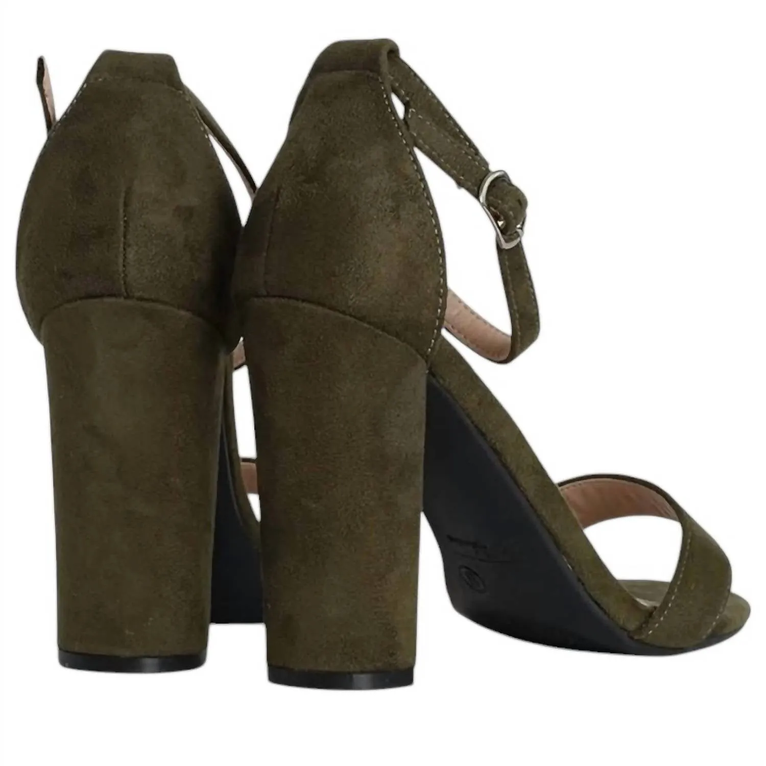 Women's Suede Strappy Block High Heels In Olive