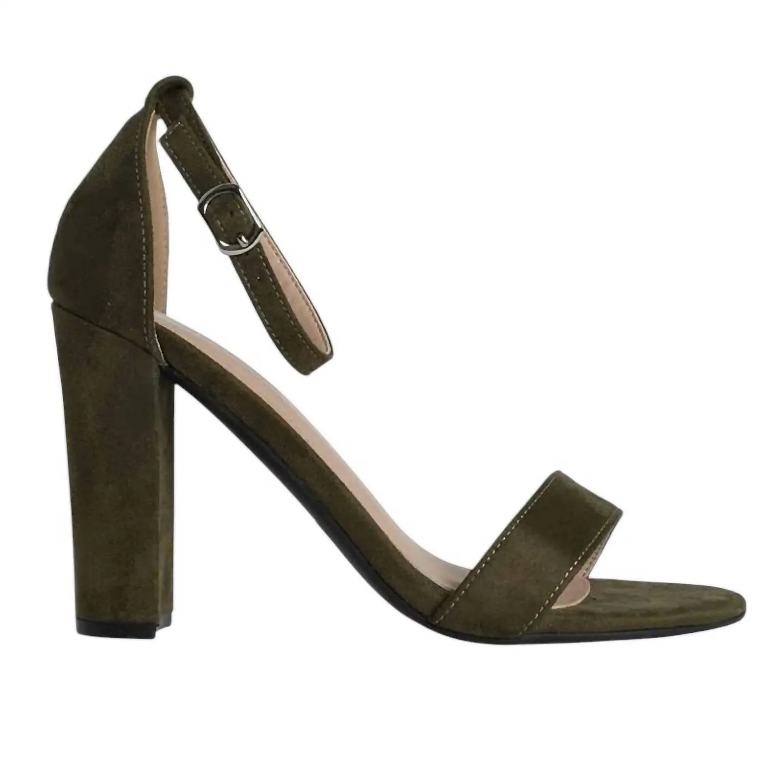 Women's Suede Strappy Block High Heels In Olive