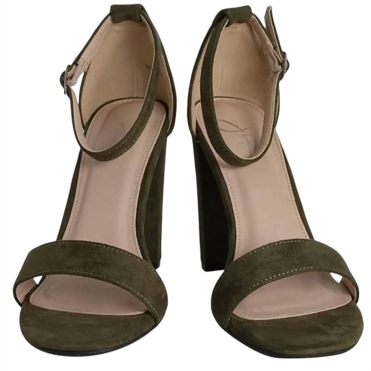 Women's Suede Strappy Block High Heels In Olive
